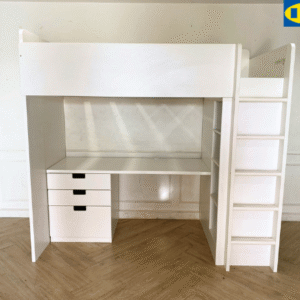 เตียง 3 ฟุต ทรงสูงพร้อมโต๊ะและที่เก็บของ ยี่ห้อ Ikea รุ่น SMÅSTAD สมวสตัด (1)